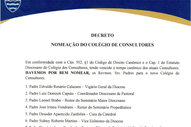 DECRETO: Confirmação de Nomeação Do Colégio De Consultores