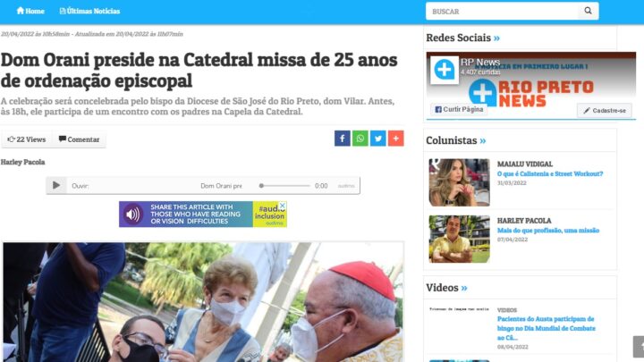 Aniversário de Ordenação Episcopal do Cardeal Orani João Tempesta, O.Cist, em destaque no site RP News